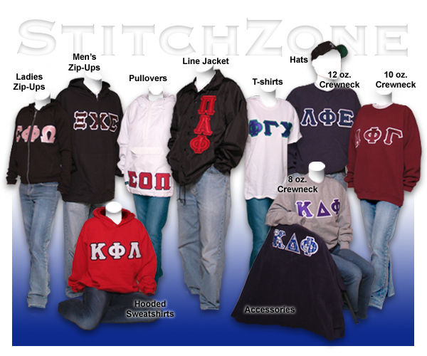 <b>Greek</b> Clothing, <b>Greek</b> Sweatshirt, and <b>Greek</b> Jackets, <b>Greek</b> Shop and <b>Greek</b> Store - StitchZone offers custom quality embroidery