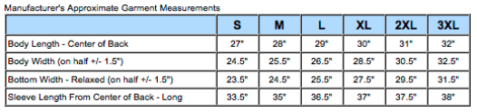 Manufacturer's Approximate Garment Measurements